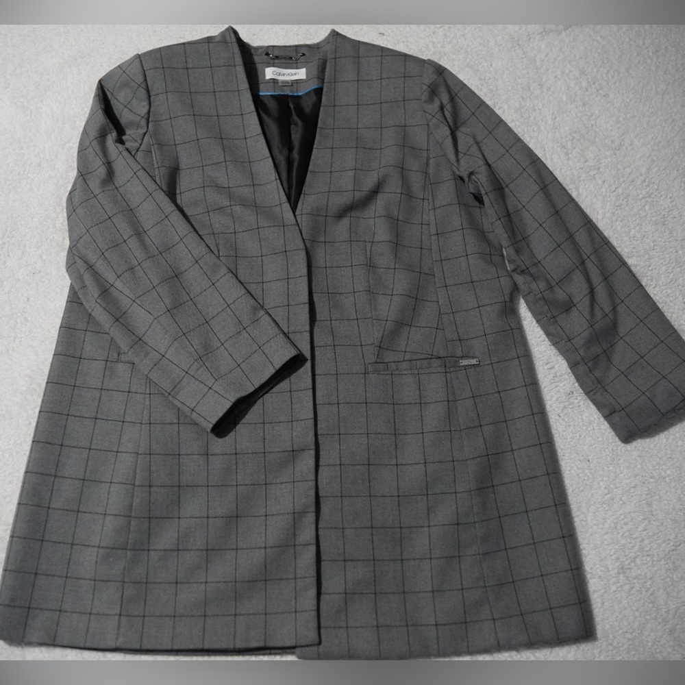 Calvin Klein Gray collarless plaid Blazer Jacket size 18W